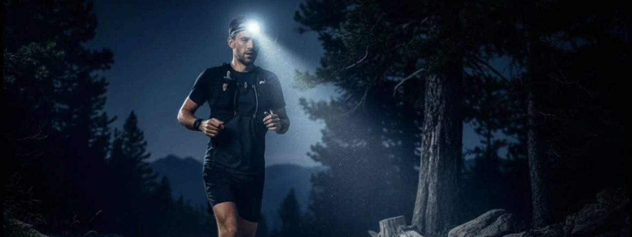 Traileur de nuit avec une lampe frontale